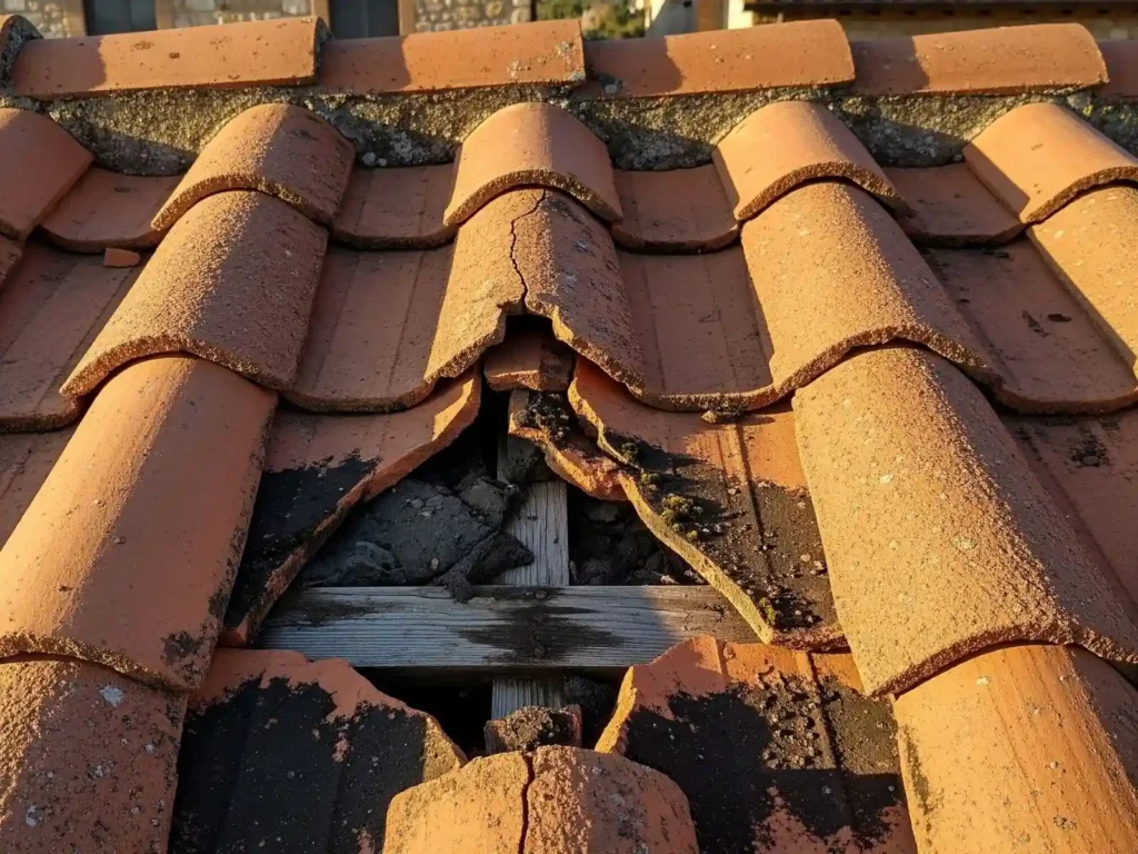 Tegole rotte e infiltrazioni sul tetto di una casa ad Ascoli Piceno